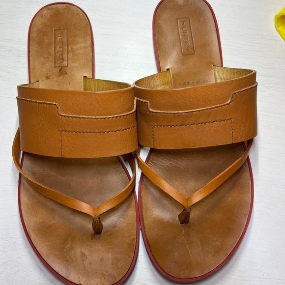 Hunter Leather Slide Sandals Tan - Picture 3 of 10